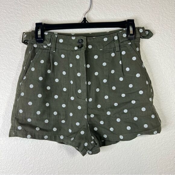 Hope Isabella Womens High Waist Shorts Polka Dots Pleated‎ Olive Green Small - Picture 1 of 7